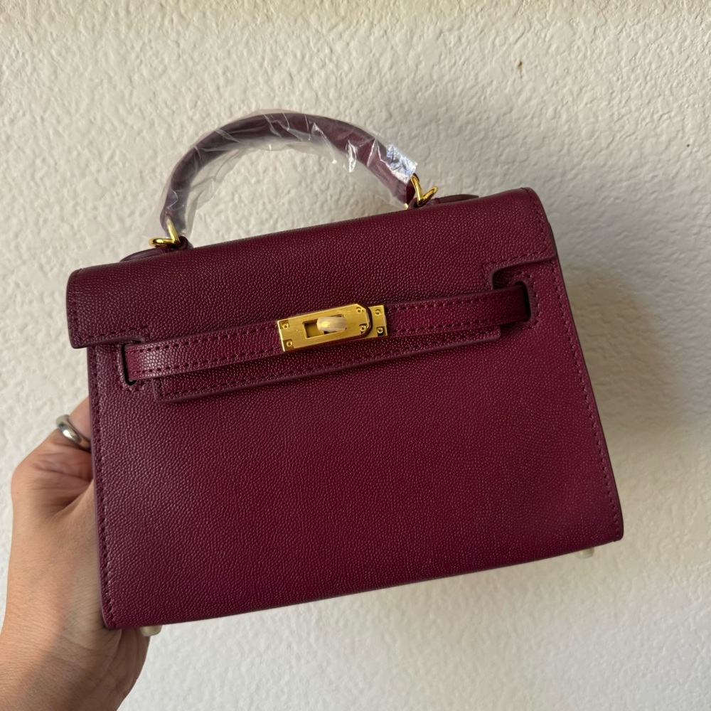 Mini Wine Dark Red Kelly 20 Caviar Leather Satchel Bag Crossbody w/ Gold HW S12